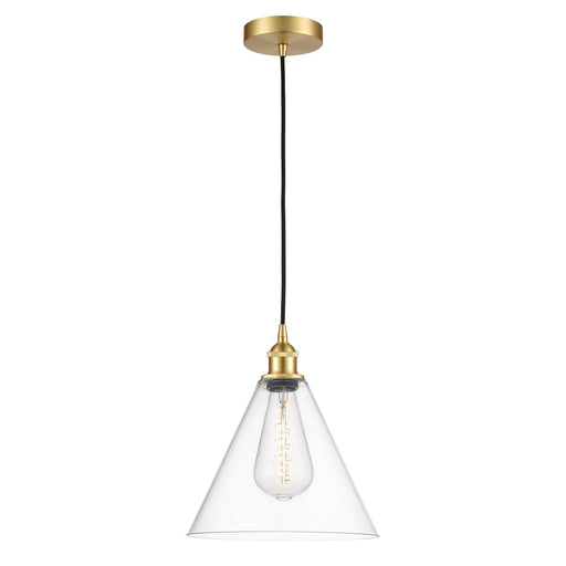 Innovations Berkshire 12in 1-Light Mini Pendant | Industrial Satin Gold Steel and Clear Glass | Kitchen Island & Dining Room | Model 616-1P-SG-GBC-122-LED