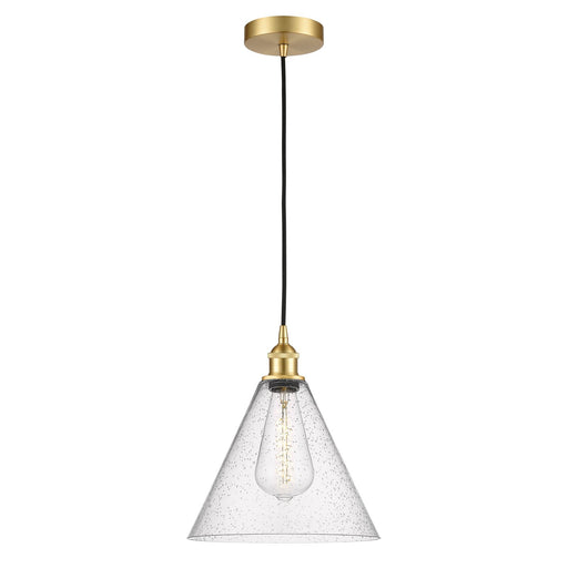 Innovations Berkshire 12in 1-Light Mini Pendant | Industrial Satin Gold Steel and Cast Brass with Seedy Glass | Kitchen | Model 616-1P-SG-GBC-124-LED