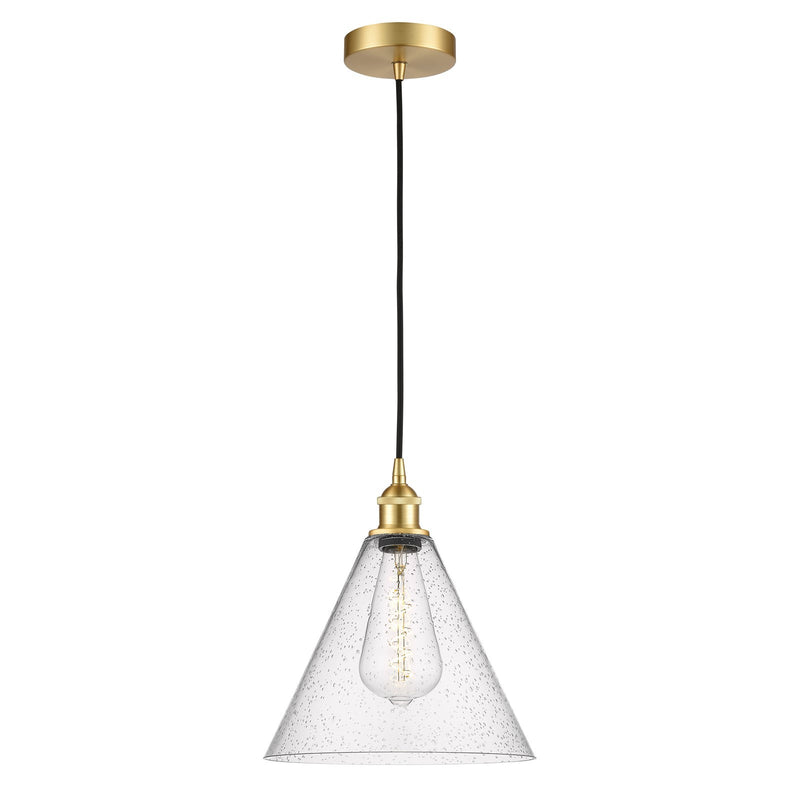 Innovations Berkshire 12in 1-Light Mini Pendant | Industrial Satin Gold Steel and Cast Brass with Seedy Glass | Kitchen | Model 616-1P-SG-GBC-124-LED
