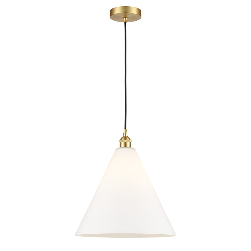 Innovations Berkshire 16in 1-Light Pendant | Industrial Satin Gold Steel and Matte White Glass | Kitchen Island & Dining | Model 616-1P-SG-GBC-161-LED