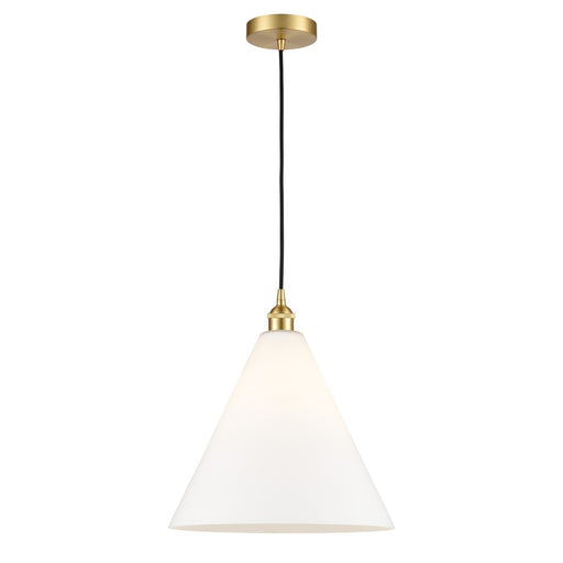 Innovations Berkshire 16in 1-Light Pendant | Industrial Satin Gold Steel and Matte White Glass | Kitchen Island & Dining | Model 616-1P-SG-GBC-161-LED