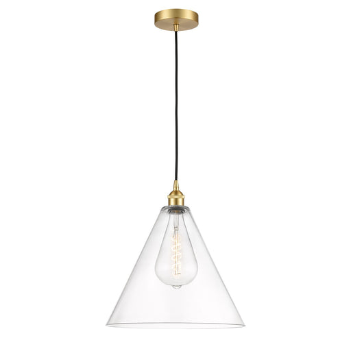 Innovations Berkshire Glass 16in 1-Light Pendant | Industrial Satin Gold Steel and Clear Glass | Kitchen Island & Dining | Model 616-1P-SG-GBC-162-LED