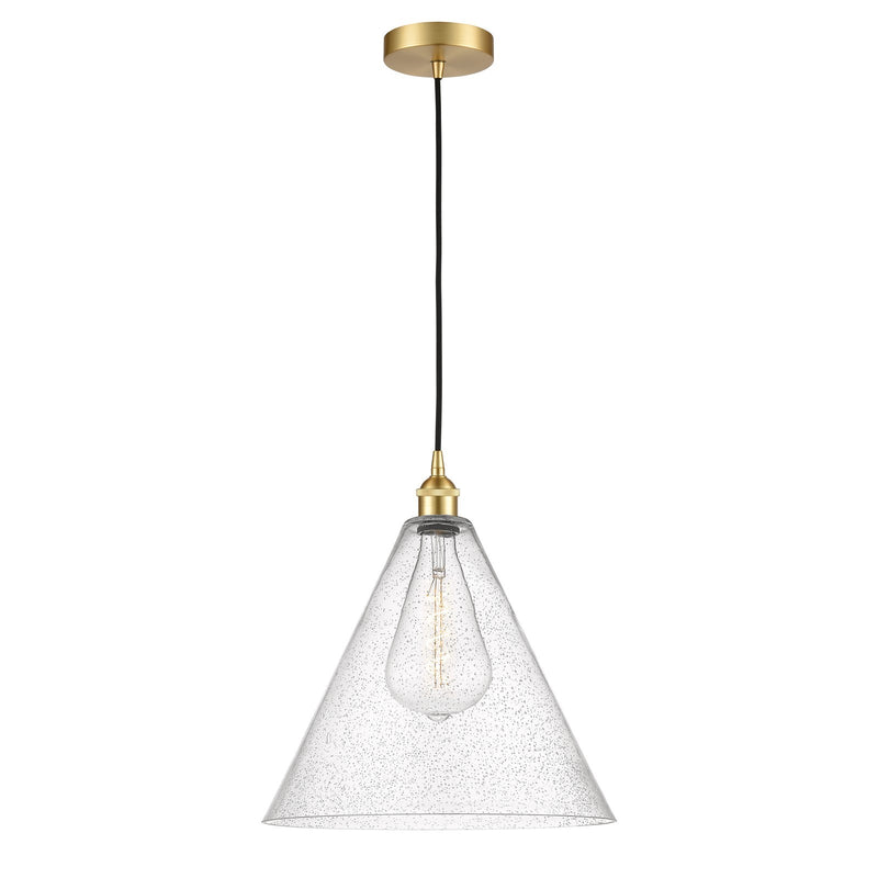 Innovations Berkshire 16in 1-Light Pendant | Industrial Satin Gold Steel and Seedy Glass | Kitchen Island & Dining Room | Model 616-1P-SG-GBC-164-LED