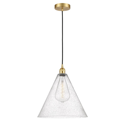 Innovations Berkshire 16in 1-Light Pendant | Industrial Satin Gold Steel and Seedy Glass | Kitchen Island & Dining Room | Model 616-1P-SG-GBC-164-LED