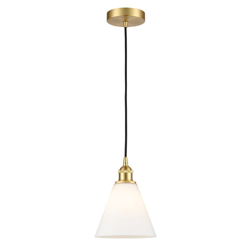 Innovations Berkshire 8in 1-Light Mini Pendant | Industrial Satin Gold Steel and Matte White Glass | Kitchen Island & Dining | Model 616-1P-SG-GBC-81-LED