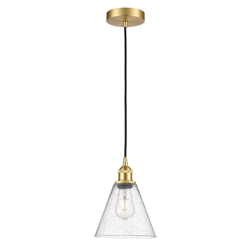 Innovations Berkshire Glass 8in 1-Light Mini Pendant | Industrial Satin Gold Steel and Seedy Glass | Kitchen Island & Dining | Model 616-1P-SG-GBC-84-LED