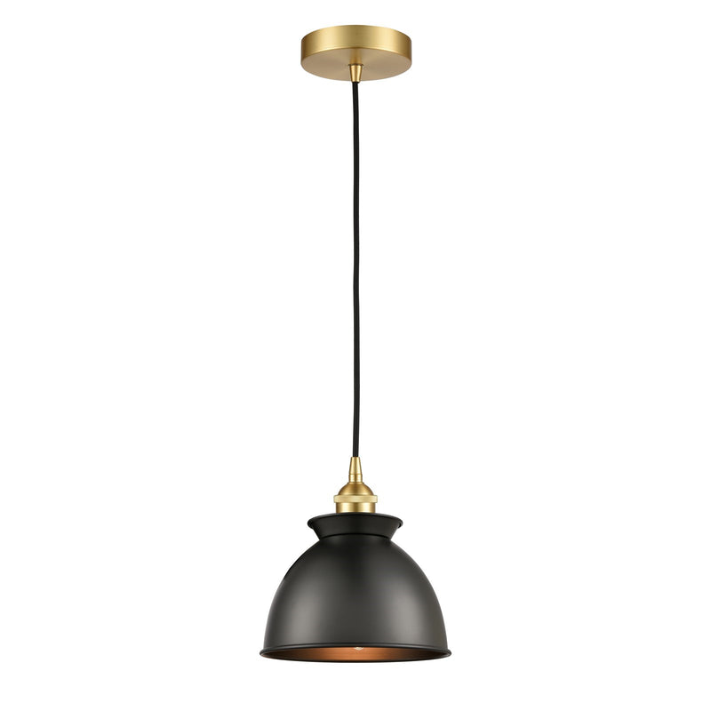 Innovations Adirondack 8.25in 1-Light Mini Pendant | Industrial Farmhouse Satin Gold Steel and Matte Black Metal | Kitchen Island | Model 616-1P-SG-M14-BK