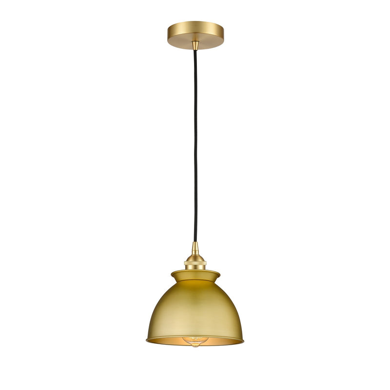 Innovations Adirondack 8in 1-Light Mini Pendant | Industrial Farmhouse Satin Gold Steel and Satin Gold Metal Shade | Kitchen | Model 616-1P-SG-M14-SG
