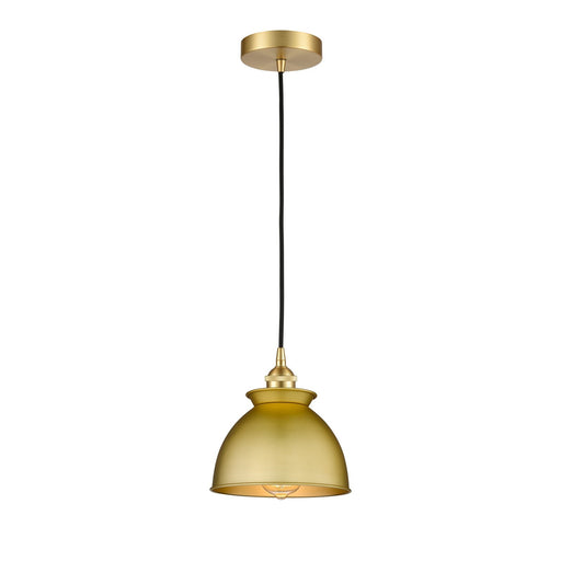 Innovations Adirondack 8in 1-Light Mini Pendant | Industrial Farmhouse Satin Gold Steel and Satin Gold Metal Shade | Kitchen | Model 616-1P-SG-M14-SG