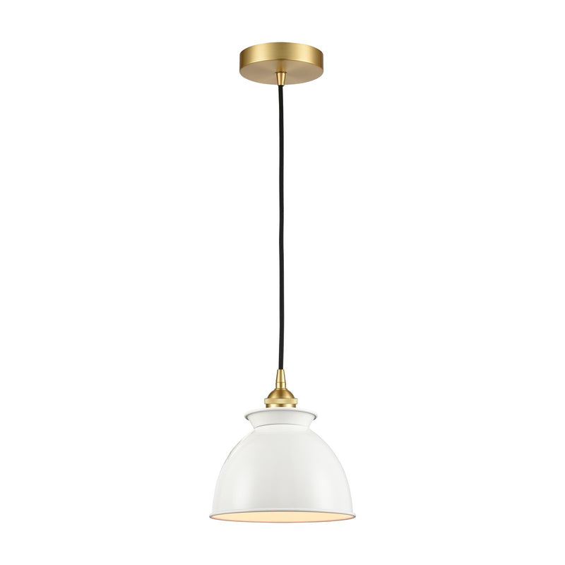 Innovations Adirondack 8.25in 1-Light Mini Pendant | Industrial Farmhouse Satin Gold Steel and Glossy White Metal Shade | Kitchen | Model 616-1P-SG-M14-W