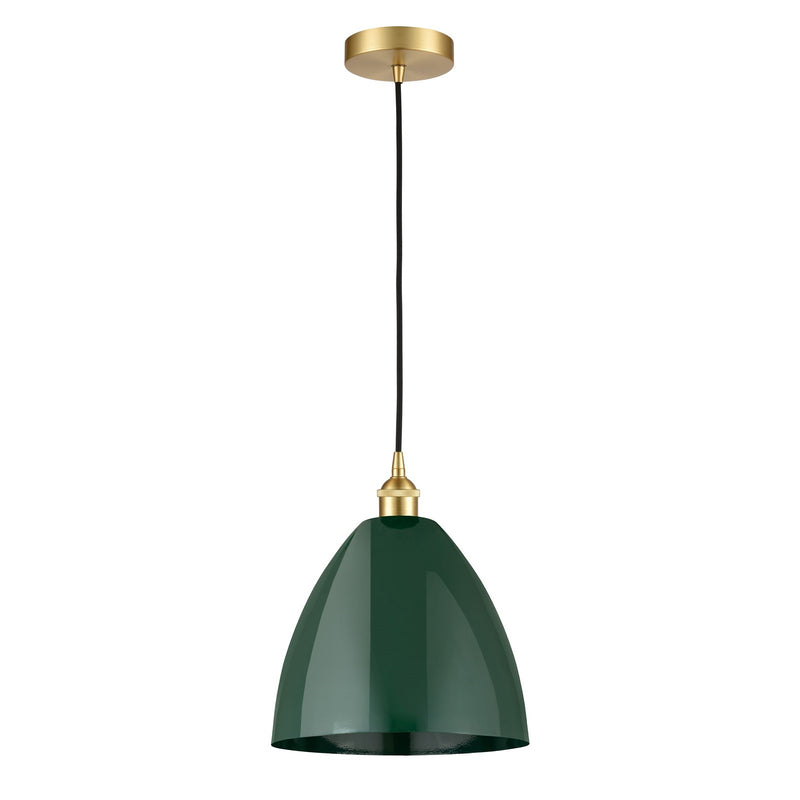 Innovations Plymouth 12in 1-Light Mini Pendant | Industrial Satin Gold Steel and Matte Green Metal Shade | Kitchen Island | Model 616-1P-SG-MBD-12-GR-LED