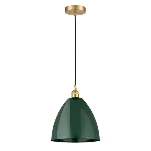 Innovations Plymouth 12in 1-Light Mini Pendant | Industrial Satin Gold Steel and Matte Green Metal Shade | Kitchen Island | Model 616-1P-SG-MBD-12-GR-LED