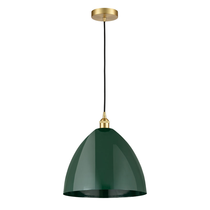 Innovations Plymouth 16in 1-Light Mini Pendant | Industrial Farmhouse Satin Gold Steel and Matte Green Metal | Kitchen | Model 616-1P-SG-MBD-16-GR-LED