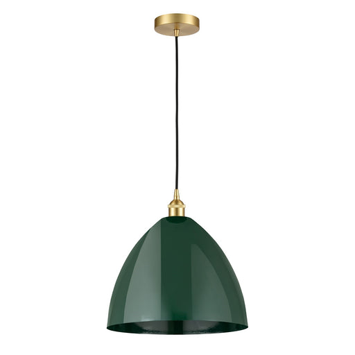 Innovations Plymouth 16in 1-Light Mini Pendant | Industrial Farmhouse Satin Gold Steel and Matte Green Metal | Kitchen | Model 616-1P-SG-MBD-16-GR-LED