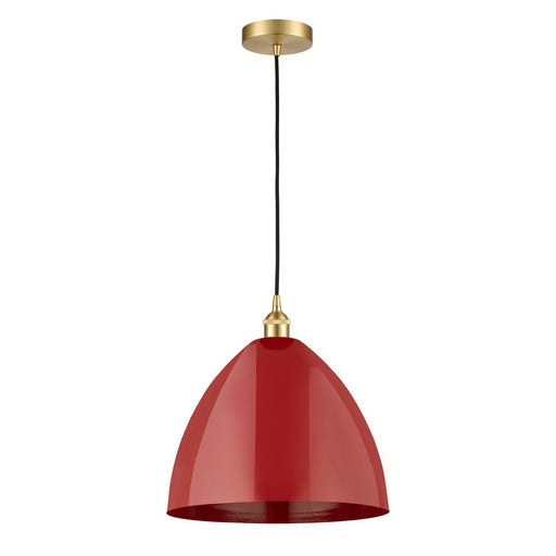 Innovations Plymouth 16in 1-Light Mini Pendant | Industrial Satin Gold Steel and Matte Red Metal | Kitchen Island & Dining | Model 616-1P-SG-MBD-16-RD-LED