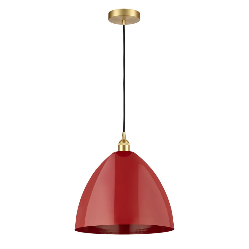 Innovations Plymouth 16in 1-Light Mini Pendant | Industrial Satin Gold Steel and Matte Red Metal | Kitchen Island & Dining | Model 616-1P-SG-MBD-16-RD-LED
