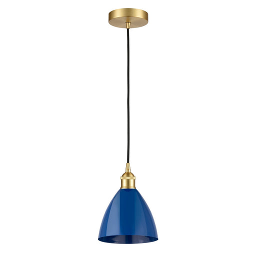 Innovations Plymouth 8in 1-Light Mini Pendant | Industrial Farmhouse Satin Gold Steel and Matte Blue Metal | Kitchen | Model 616-1P-SG-MBD-75-BL-LED
