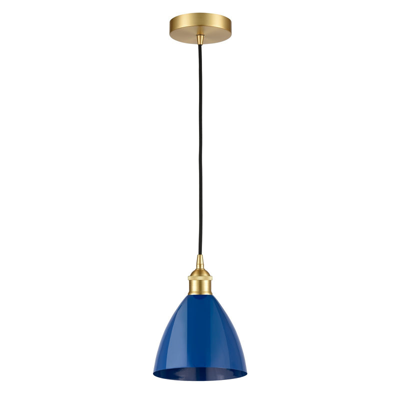 Innovations Plymouth 8in 1-Light Mini Pendant | Industrial Farmhouse Satin Gold Steel and Matte Blue Metal | Kitchen | Model 616-1P-SG-MBD-75-BL-LED