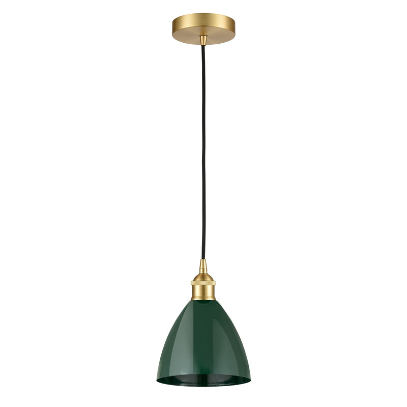 Innovations Plymouth 7.5in 1-Light Mini Pendant | Industrial Farmhouse Satin Gold Steel and Matte Green Metal Shade | Model 616-1P-SG-MBD-75-GR-LED