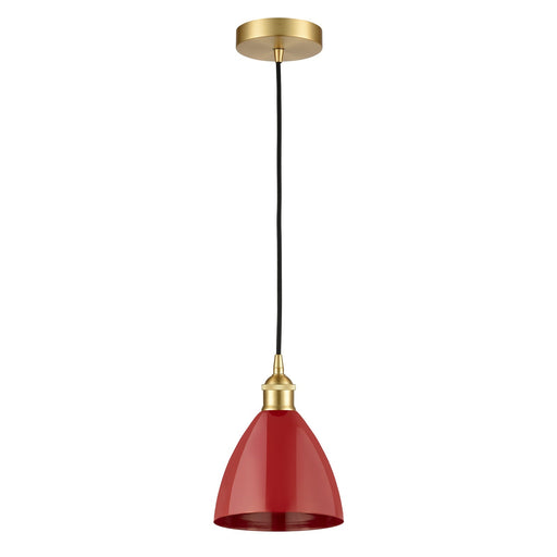 Innovations Plymouth 8in 1-Light Mini Pendant | Industrial Satin Gold and Matte Red Metal | Kitchen Island & Dining Room | Model 616-1P-SG-MBD-75-RD-LED