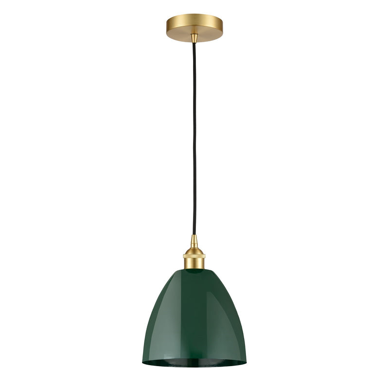 Innovations Plymouth 9in 1-Light Mini Pendant | Industrial Farmhouse Satin Gold Steel and Matte Green Metal | Kitchen | Model 616-1P-SG-MBD-9-GR-LED