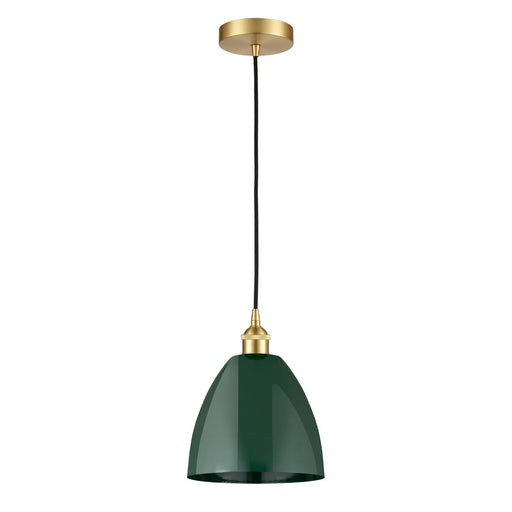 Innovations Plymouth 9in 1-Light Mini Pendant | Industrial Farmhouse Satin Gold Steel and Matte Green Metal | Kitchen | Model 616-1P-SG-MBD-9-GR-LED