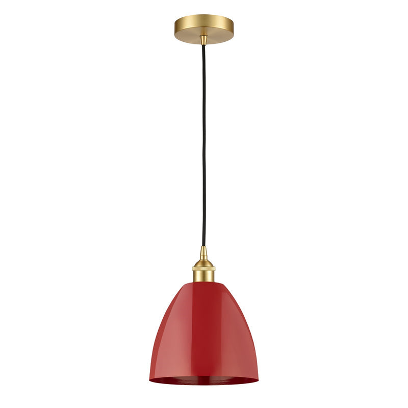 Innovations Plymouth 9in 1-Light Mini Pendant | Industrial Satin Gold Steel and Matte Red Metal | Kitchen Island & Dining | Model 616-1P-SG-MBD-9-RD-LED
