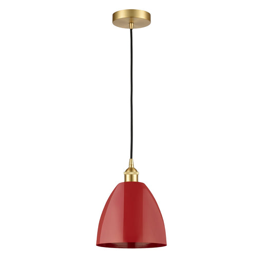Innovations Plymouth 9in 1-Light Mini Pendant | Industrial Satin Gold Steel and Matte Red Metal | Kitchen Island & Dining | Model 616-1P-SG-MBD-9-RD-LED
