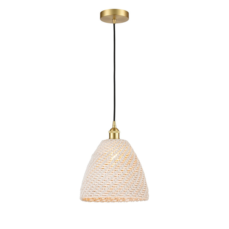 Innovations Bristol Natural 12in 1-Light Mini Pendant | Farmhouse Satin Gold Steel and Natural Fiber Dome Shade | Kitchen | Model 616-1P-SG-NBD-12-NAT