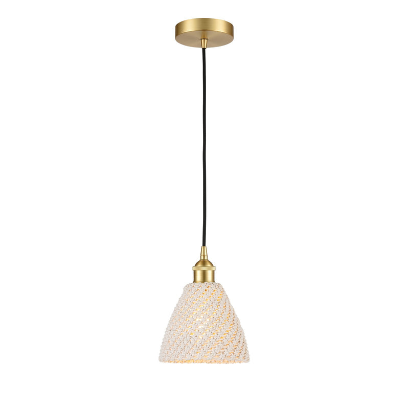 Innovations Bristol Natural 7.5in 1-Light Mini Pendant | Farmhouse Satin Gold Steel and Natural Fiber Dome Shade | Kitchen | Model 616-1P-SG-NBD-75-NAT