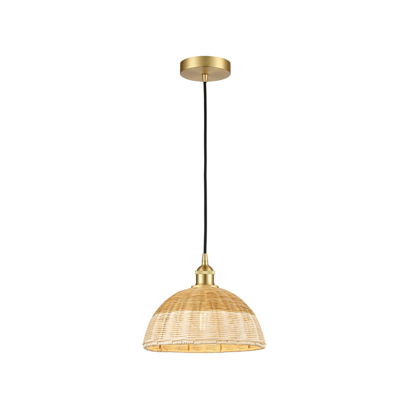 Innovations Natural Ballston Dome 12in 1-Light Mini Pendant | Farmhouse Satin Gold Steel and Natural Fiber Basketweave | Model 616-1P-SG-NBD2-12-NAT