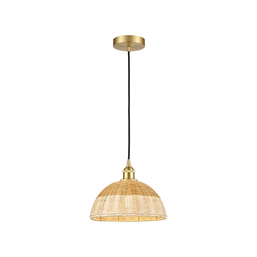 Innovations Natural Ballston Dome 12in 1-Light Mini Pendant | Farmhouse Satin Gold Steel and Natural Fiber Basketweave | Model 616-1P-SG-NBD2-12-NAT