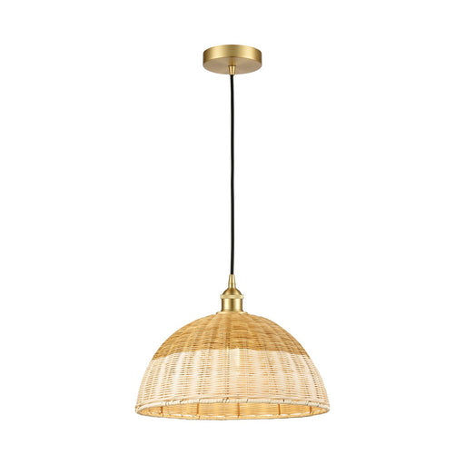 Innovations Natural Ballston Dome 16in 1-Light Mini Pendant | Farmhouse Satin Gold Steel and Natural Fiber Basketweave | Model 616-1P-SG-NBD2-16-NAT