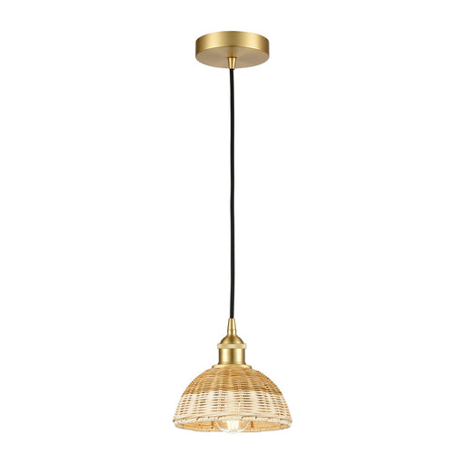 Innovations Natural Ballston Dome 7.5in 1-Light Mini Pendant | Farmhouse Satin Gold Steel and Natural Fiber Dome | Kitchen | Model 616-1P-SG-NBD2-75-NAT