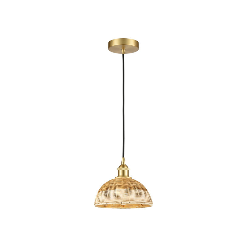 Innovations Natural Ballston Dome 9in 1-Light Mini Pendant | Farmhouse Satin Gold Steel and Natural Fiber Basketweave | Model 616-1P-SG-NBD2-9-NAT