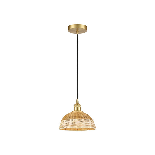 Innovations Natural Ballston Dome 9in 1-Light Mini Pendant | Farmhouse Satin Gold Steel and Natural Fiber Basketweave | Model 616-1P-SG-NBD2-9-NAT
