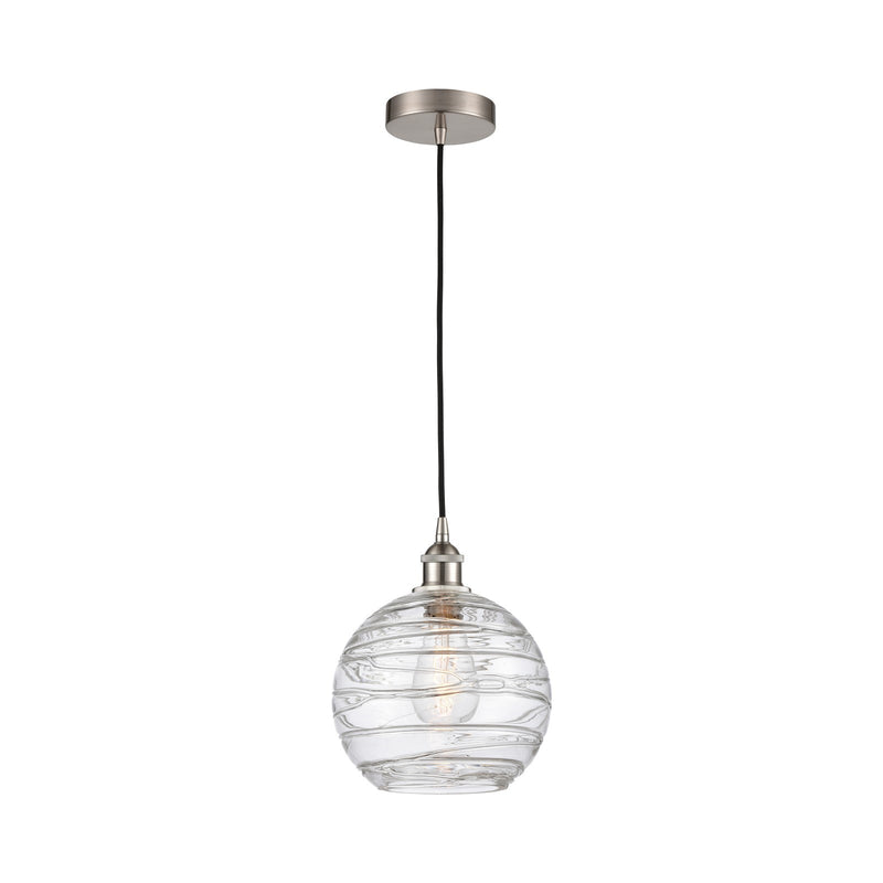 Innovations Athens Deco Swirl 10in 1-Light Mini Pendant | Industrial Brushed Satin Nickel Steel and Clear Deco Swirl Glass | Model 616-1P-SN-G1213-10CL