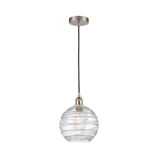 Innovations Athens Deco Swirl 10in 1-Light Mini Pendant | Industrial Brushed Satin Nickel Steel and Clear Deco Swirl Glass | Model 616-1P-SN-G1213-10CL