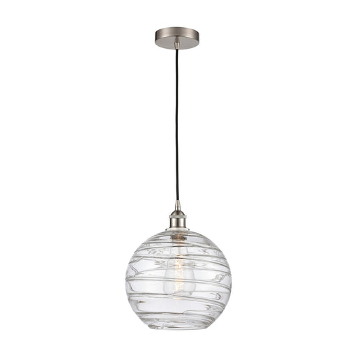 Innovations Athens Deco Swirl 12in 1-Light Mini Pendant | Industrial Brushed Satin Nickel and Clear Deco Swirl Glass | Model 616-1P-SN-G1213-12CL