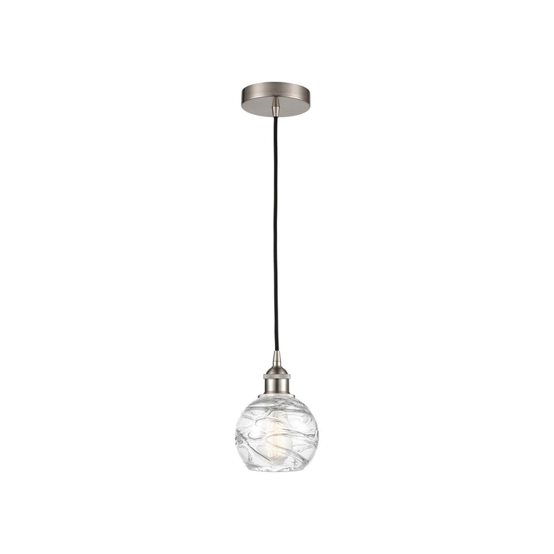 Innovations Athens Deco Swirl 6in 1-Light Mini Pendant | Industrial Brushed Satin Nickel and Clear Deco Swirl Glass | Kitchen | Model 616-1P-SN-G1213-6CL