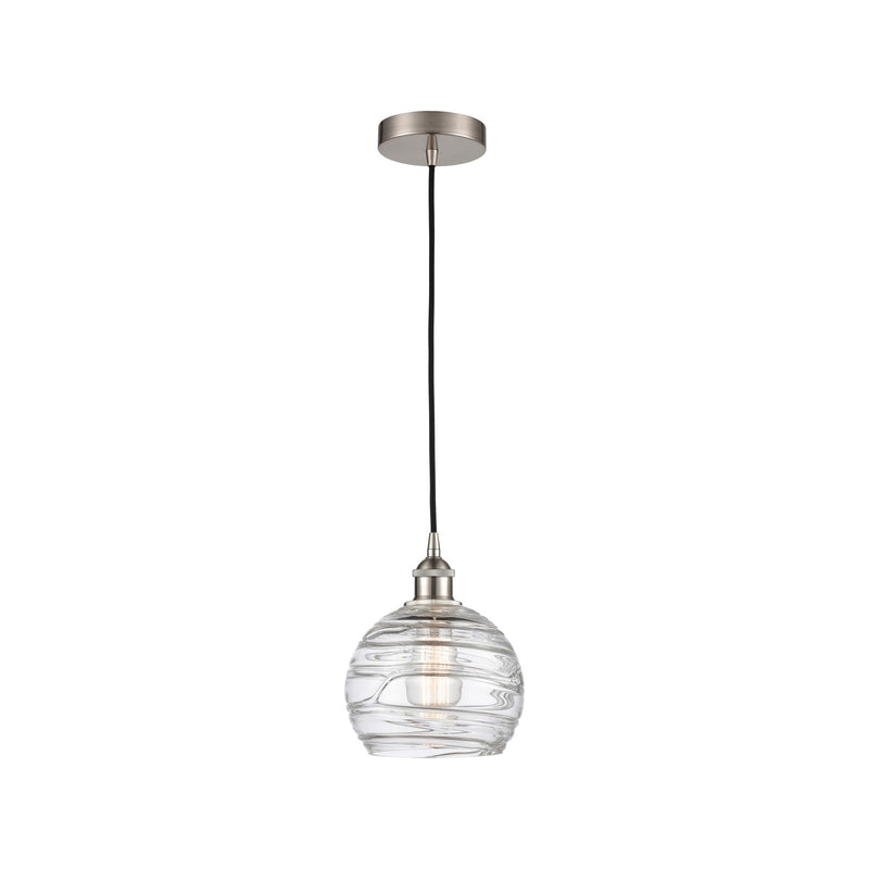 Innovations Athens Deco Swirl 8in 1-Light Mini Pendant | Industrial Brushed Satin Nickel and Clear Glass | Kitchen Island & | Model 616-1P-SN-G1213-8CL