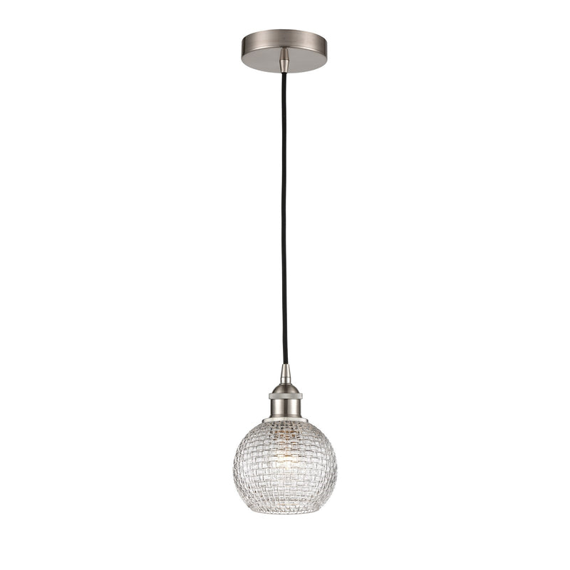 Innovations Athens 6in 1-Light Mini Pendant | Modern Farmhouse Brushed Satin Nickel and Clear Basket Weave Glass | Kitchen | Model 616-1P-SN-G122C-6CL