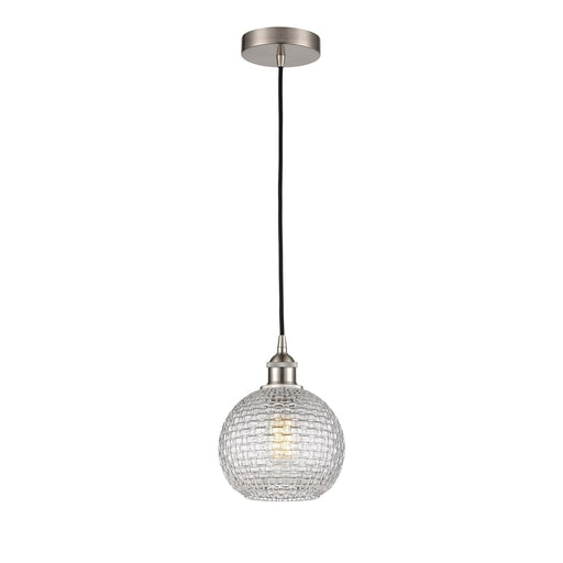 Innovations Athens 8in 1-Light Mini Pendant | Modern Farmhouse Brushed Satin Nickel and Clear Basket Weave Glass | Kitchen | Model 616-1P-SN-G122C-8CL