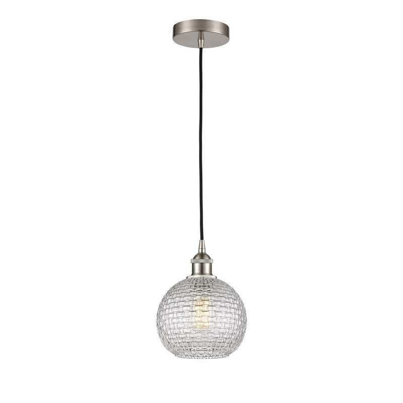 Innovations Athens 8in 1-Light Mini Pendant | Modern Farmhouse Brushed Satin Nickel and Clear Basket Weave Glass | Kitchen | Model 616-1P-SN-G122C-8CL