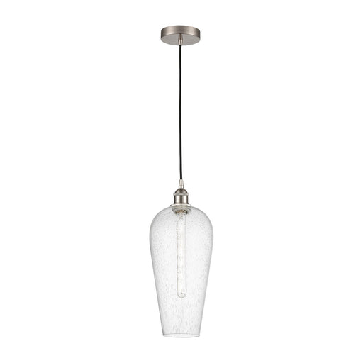 Innovations Chelsea 8in 1-Light Mini Pendant | Industrial Brushed Satin Nickel Steel and Matte Black Seedy Glass | Kitchen | Model 616-1P-SN-G456-8SDY
