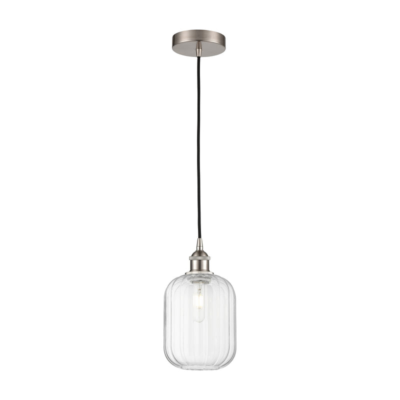 Innovations Preston Cylinder 7in 1-Light Mini Pendant | Industrial Brushed Satin Nickel and Clear Glass | Kitchen Island & | Model 616-1P-SN-G460-7CL