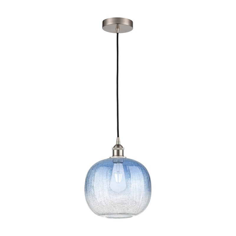 Innovations Brookhaven Sphere 11in 1-Light Mini Pendant | Industrial Brushed Satin Nickel and Sapphire Blue Glass | Kitchen | Model 616-1P-SN-G481-10SB