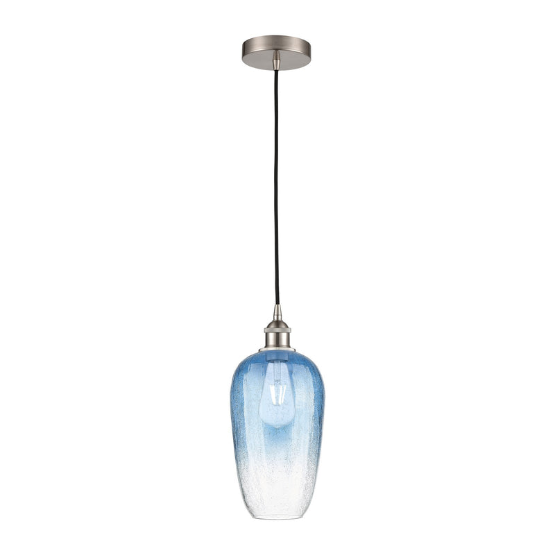 Innovations Brookhaven Flute 7in 1-Light Mini Pendant | Industrial Brushed Satin Nickel and Sapphire Blue Glass | Kitchen | Model 616-1P-SN-G484-7SB
