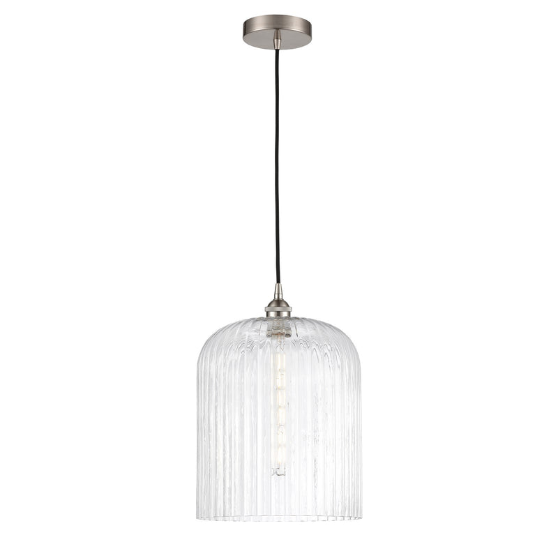 Innovations Bridal Veil 5in 1-Light Mini Pendant | Industrial Brushed Satin Nickel Steel and Clear Ribbed Glass | Kitchen | Model 616-1P-SN-G559-12CL