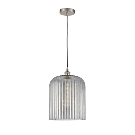 Innovations Bridal Veil 5in 1-Light Mini Pendant | Industrial Brushed Satin Nickel and Light Smoke Ribbed Glass | Kitchen | Model 616-1P-SN-G559-12SM